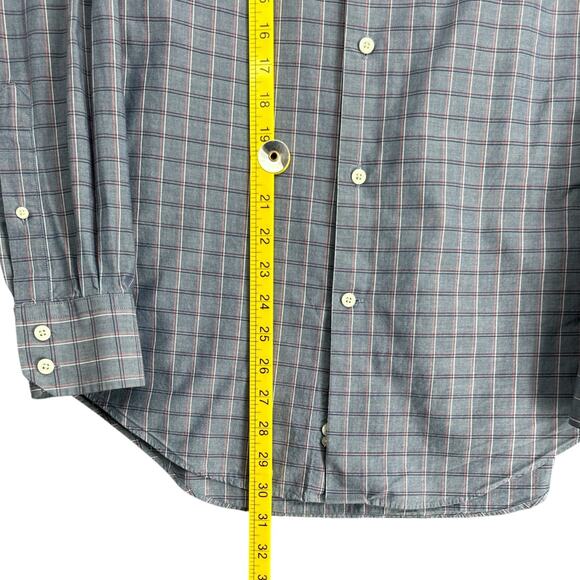 Lands End Blue Plaid Long Sleeve Button Up Collared Shirt Slim Fit Size 15 32/33 - Picture 7 of 7